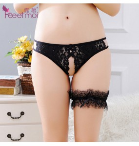 FEE ET MOI Sexy Lace Open Hole Seethrough Underwear (Black)